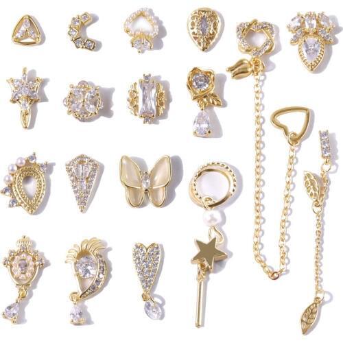 2 Pcs Shiny Zircon Alloy 3D Nail Art Decorations Luxury Diamond Style Crystal Jewelry Manicure Design Accessories