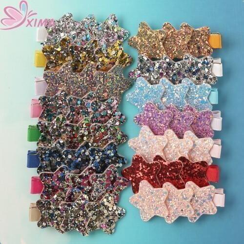 XIMA 2 Pieces Fashion Girl Cute Bling Star Hair Clip Children Glitter Barrettes Headwear Princess Hair Accessories for Kids