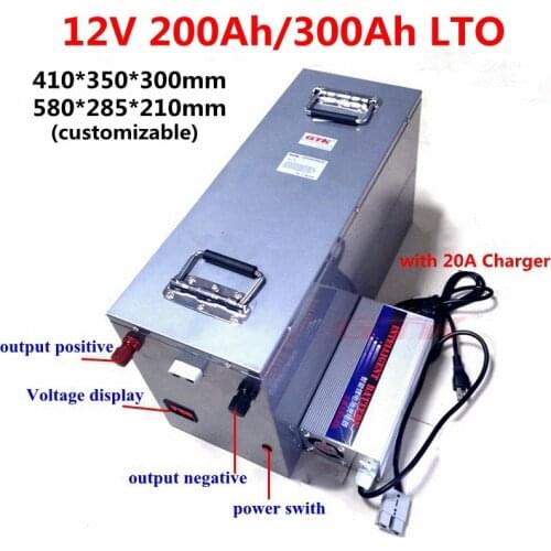 20000 cycles Lithium Titanate 12V 200Ah 300Ah LTO Battery fast Charge for solar system RV caravans Forklift+20A Charger