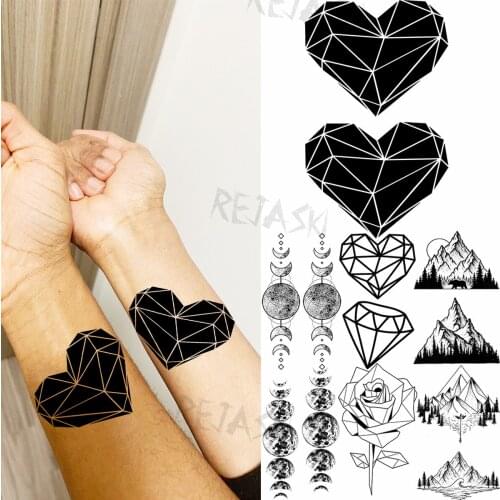 3D Geometry Love Heart Temporary Tattoos For Women Gilr Planet Mountain Woods Rose Fake Tattoo Sticker Arm Neck Disposable Tatoo