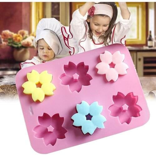 6 Flowers Silicone Cake Mold Handmade Soap Molds Six Cherry Blossom Jelly Mould Cake Making for Baking Fondant Molds Cake Mold