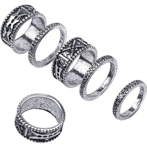 6 PCS/Set Mid Knuckle Rings For Women Fashion Vintage Punk Silver Color Carved Antique Rings Set Bohemian Jewelry