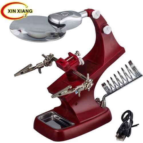 7023A LED Repair Loupe Holder For Soldering Clip Magnifying Glass 3X 4.5X Table Magnifier Rotable Desk Magnifier Lamp lupa