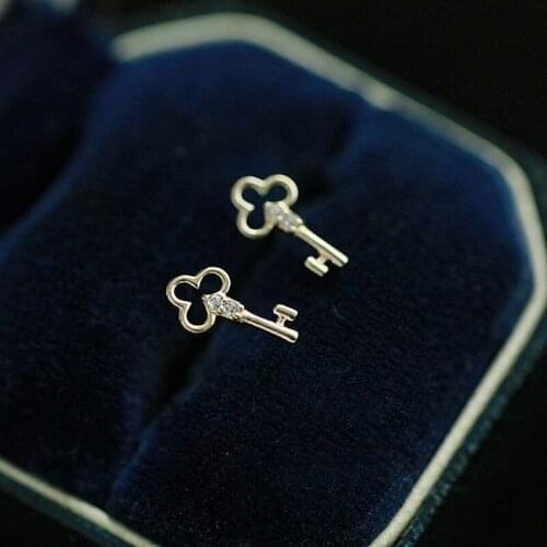 925 Sterling Silver Plated 14K Gold Cutout Cute Stylish Shiny Zircon Cloud Key Party Ear Stud Earrings for Women Gift 2020 New