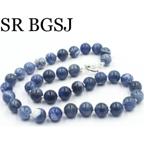 Free Ship 10mm Blue Sodalite Round Beads Knot Genuine Stone Chocker Women Jewelry Necklace Strand 17.5"