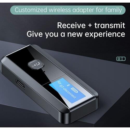 Bluetooth 5.0 Audio Transmitter Receiver LCD Display AUX Stereo Handsfree Carkit Wireless Adapter for Car Headphones 2 in 1