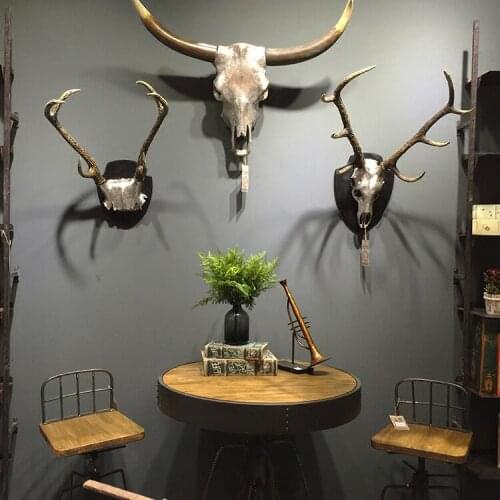 Large Retro Simulation Deer Head Wall Hanging Restaurant Home Wall Decoration Pendant Living Room Wall Pendant Bar Decor Antlers
