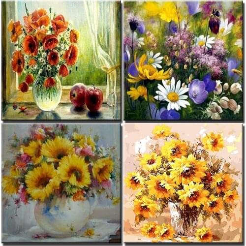 Flowers Diy Painting By Number Kit With Frame On Canvas For Adults Coloring Paint Picture By Number Drawing Home Decoration Art