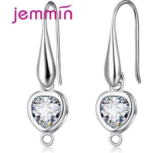 CZ Heart Shaped Earrings for Women 925 Sterling Silver Hook DIY Jewelry Findings Accessories Jewelry Components Wholesale