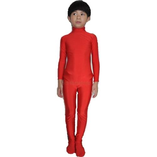 Kid Children Red Unisex Spandex dancewear Zentai Costume Leotard Unitard No Hood & Hands