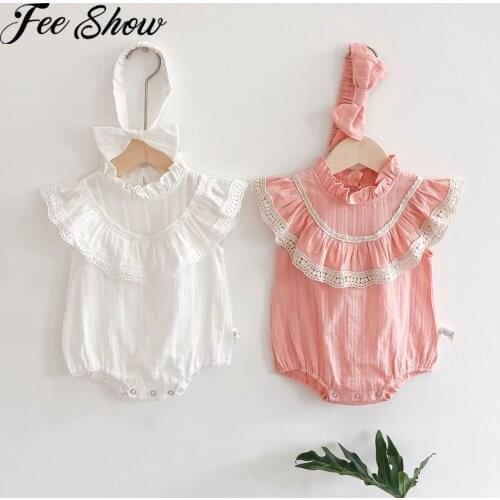 Summer Newborn Baby Girls Princess Romper + Headband Lace Tassel Ruffles Sleeveless Infant Rompers Newborn Clothes