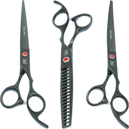 7 Inch Black Pet Scissors Professional Dog Grooming Shears Set High Quality Japan Steel Straight&Thinning&Curved Tesoura B0027A