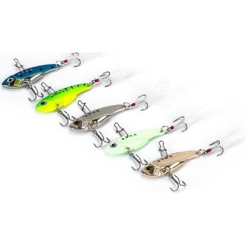 Hot Sale 7/9/12g 3D Eyes Metal Vib Blade Lure with Feather Sinking Vibration Baits Artificial Vibe for Bass Pike Perch Fishing