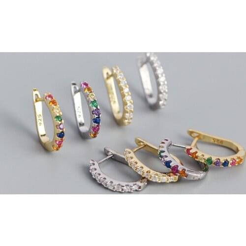 925 Sterling Silver Earring Fashion Black Zircon Lattice Round Ear Ring Colored Zircon Ear Bone Buckle Trend Woman Girl Ear Jewe