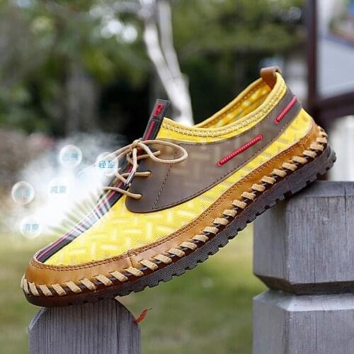 Man New Fashion Mesh Casual Shoes Male Summer Hollow Breathable Comfy Soft Leisure Shoes Hombre Outdoor Slip-on Walking Sneakers