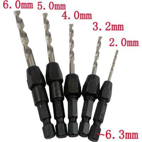 5pc Quick Change Drill Bit Set Hex Shank Metric 2mm to 6mm Twist Drill Bit Steel Plate Hole Cutter Drill HSS 6542 Core Drill Bit