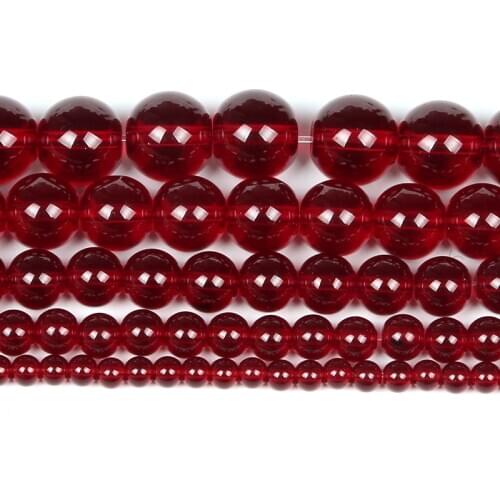 Natural Stone Smooth Garnet Red Glass Beads Charm Round Loose Beads For Jewelry Making DIY Bracelets Necklaces Strand 4-12MM