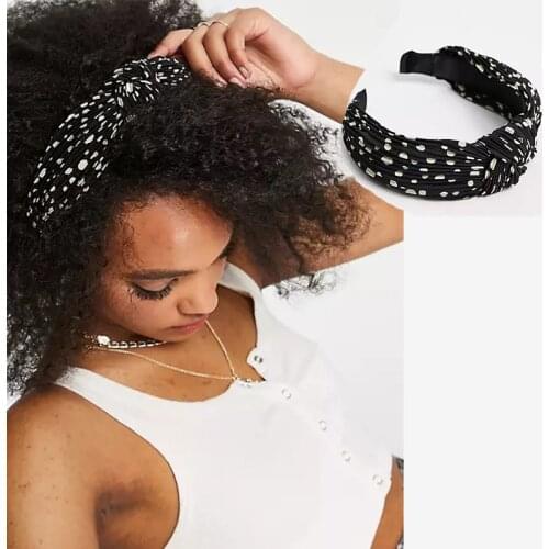 New Vintage Knotted Black Polkadot Headband for Women Girls Folds Ruched Hairband Hair Hoop Bezel Fashion Hair Accessories