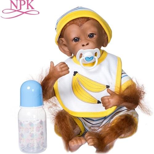 NPK 40CM Brown Skin Monkey Bebe Doll Reborn Orangutans Cute Baby Doll Detailed Handing Painting Premie Size Original Design