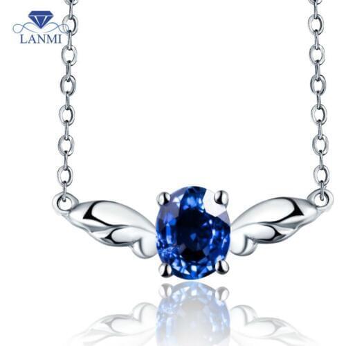 18K White Gold Natural Sapphire Necklace Pendant For Women Luxury Angel Jewelry WP065