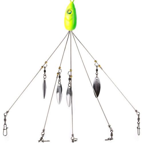 18g Umbrella Fishing Lure Rig 5 Arms Alabama Rig Head Swimming Bait with Rotating Sequin Fishing Group Lure Snap Swivel Spinner