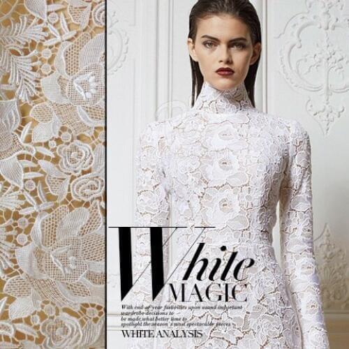 Q92 white fine hollow three-dimensional flower polyester filament water-soluble lace cloth high-end custom clothing fabrics