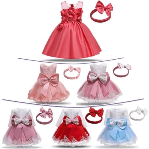 Baby Girls Christmas Flower Princess Dress 3 6 12 18 24 Months Birthday Wedding Party Gown Infant Newborn Christening Clothing