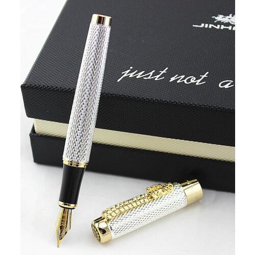 Jinhao Dragon clip 1200 Metal Fountain Pen 18KGP Medium Nib Golden Silver Office Business Gift Ink Pen