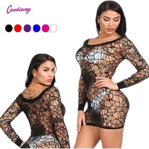 Plus Size Sex Lingerie heart mini dress Elegant Long sleeve sexy Design Open Crotch Erotic Porno Lingerie Costume GA294