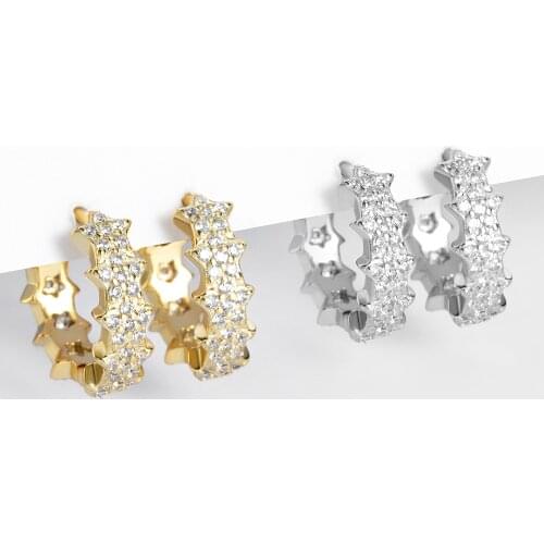 925 Sterling Silver Star Cubic Zircon Hoop Earrings Luxury Sparkling Geometric Gold Silver Piercing Earrings Huggies Jewelry