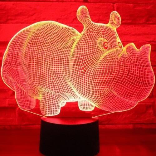 3D LED Night Lights Rhinoceros Hippo with 7 Colors Light for Home Decoration Lamp Amazing Visualization Optical Illusion Awesome