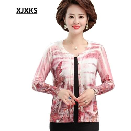 XJXKS 2021 autumn winter new loose plus size women printed cardigan sweater fashion wool knitted sweater women coat