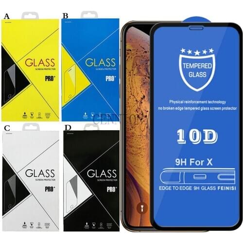 10D Full Cover Tempered Glass Protector for iPhone 12 5.4 pro 6.1 6.7 X XR Xs 11 pro 5.8 Max 6.5 6s 6 8 5.5 7 plus 100pcs