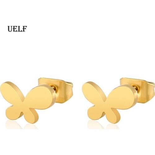 Uelf Stainless Steel Butterfly Earrings Studs Jewelry Lovely Gold Silver Women Earing Cute Christmas Earrings 2019 for Child Kid