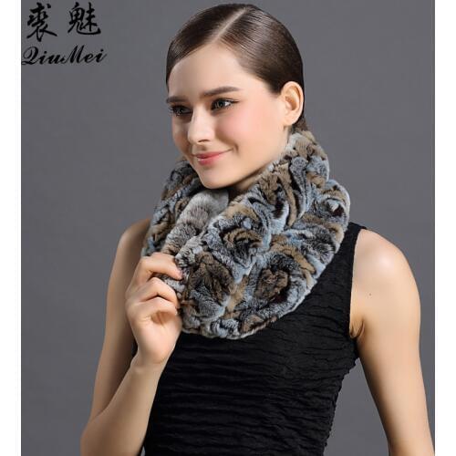 Women Real Fur Scarves For Winter Natural Rex Rabbit Fur Scarf Warm Collar Brand New Fashion Fur Shawl Female Winter Fur Ring