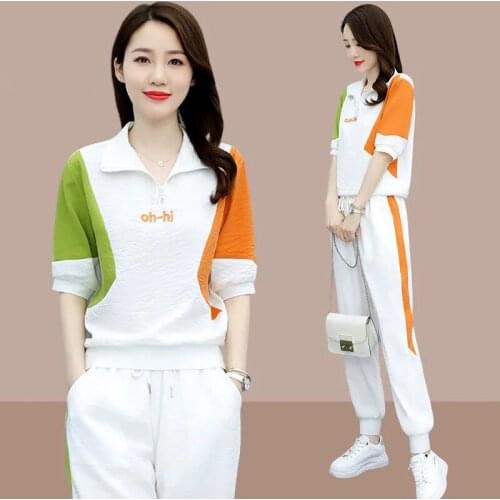 Spring Summer Tracksuit Women Two Piece Set 3/4 sleeve Sweatshirt Top and Pants Leisure Sports Suit Casual Outfits 2021 N ew