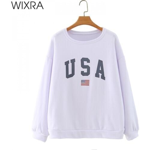 Wixra Womens Round Neck Sweatshirts Long Sleeve Femme Letter Print Casual Streetwear Hoodies Female Coat