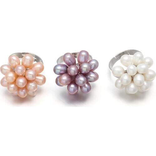 Natural Freshwater Drop Pearl Ring Jewelry Adjustable Rings for Women White, Pink and Purple Three Colors Rings for Women