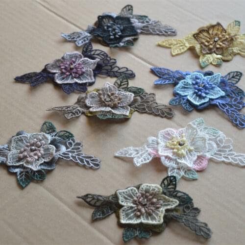 2pcs/lot)Free shipping New Arrival Beautiful Wedding Dress Decorated 10 color 3D Organza Flower Applique Sew On Lace Patches