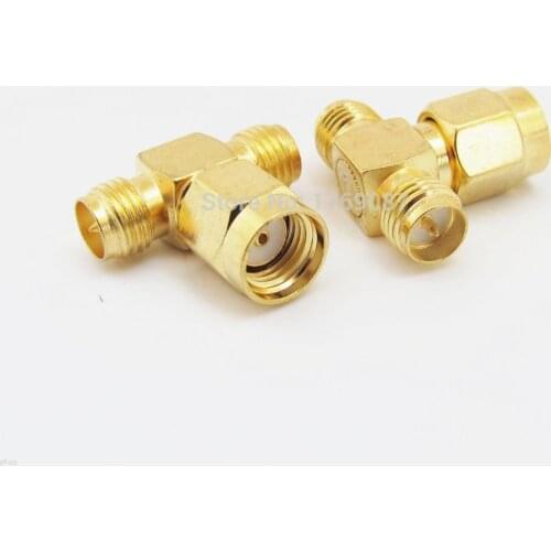 2PCS RP-SMA Male (female pin) to Two RP-SMA Female (male pin) Triple T In Series RF Adapter Connector 3 Way