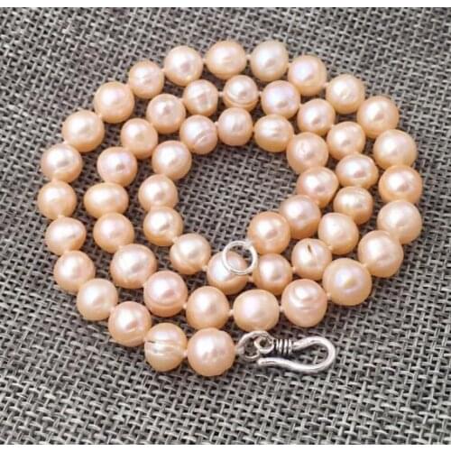 7x8mm pink baroque real pearl choker necklace hook clasp natural Freshwater PEARL Women Jewelry 35cm 43cm 15'' 17