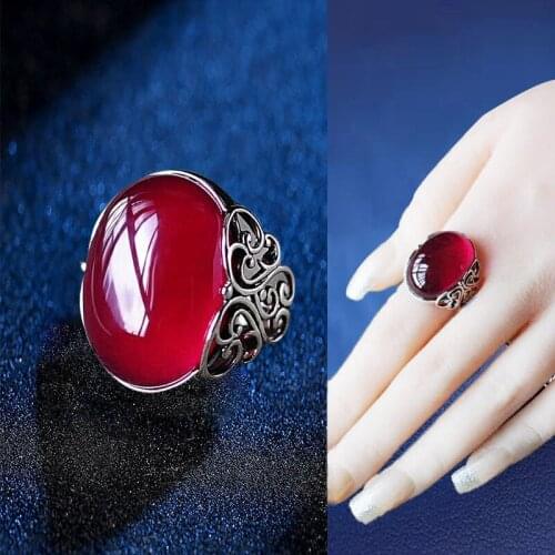White copper second generation red agate ring female living green chalcedony ring mothers gift