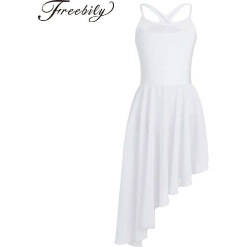 Kids Teens Mesh Splice Ballet Leotard Irregular Hem Ballet Tutu Dress Gymnastics Leotard Dress Child Lyrical Dance Costumes