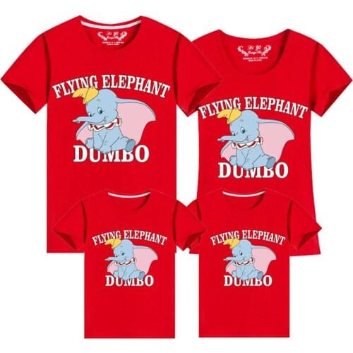 Disney Family Matching Tshirts Outfits Cartoon Kawaii Dumbo Print T Shirt Woman Baby Boys Girls Clothing Dropship Tee Tops