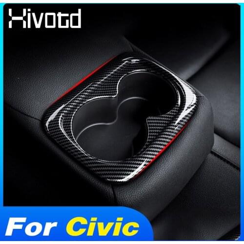 Hivotd Car Cup Holder Trim Rear Armrest Cups Hole Frame Stickers Styling Interior Accessories For Honda Civic 10th 2016-2021