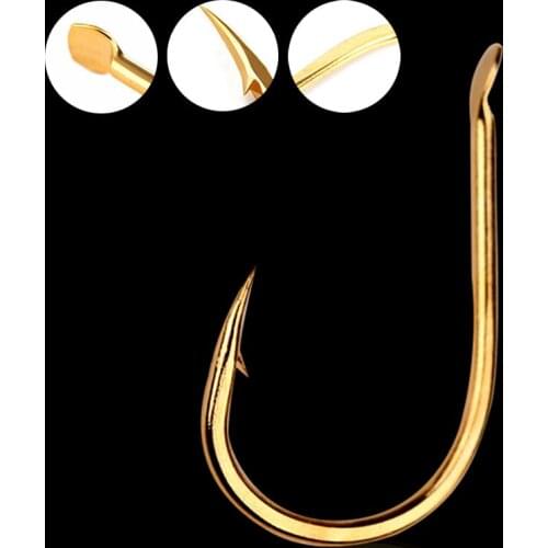 ICERIO 100PCS Golden Color Fishing Hook Pesca Barbed Hook #13 #14 Streamer Sabiki Rigs Tie Hook