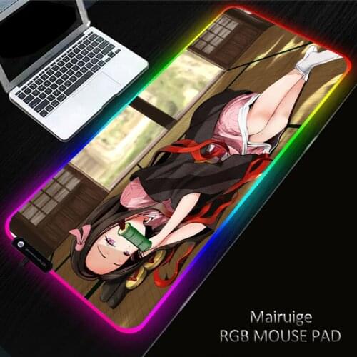 Demon Slayer Anime Girl RGB Gaming Pad Rubber Non-Slip Laptop PC Led Gamer Large Mouse Pad Keyboard Mousepad for Computer Desk