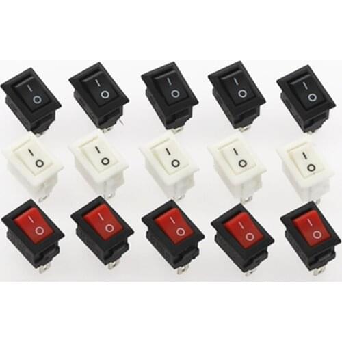 10Pcs Push Button Switch 10x15mm SPST 2Pin 3A 250V KCD11 Snap-in On/Off Rocker Switch 10MM*15MM Black Red and White