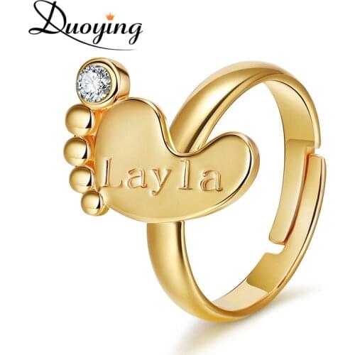 3UMeter 2020 new Custom Birthday Baby Mother Ring Anniversary Engraved Name Date Feet Ring For Newborn Wholesale