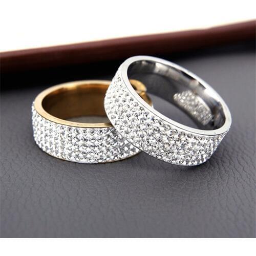 12 Pcs/lot 5 Rows Crystal Ring Jewelry for Women Men Elegant Full Finger Love Wedding Stainless Steel Rings Jewelry Width 8mm